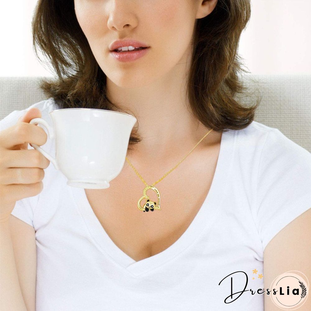 925 Sterling Silver Necklace - I Love You Forever Jewelry Gifts for Women/Daughter/Lover Panda Necklace Cute Heart Animal Pendant Panda Necklace