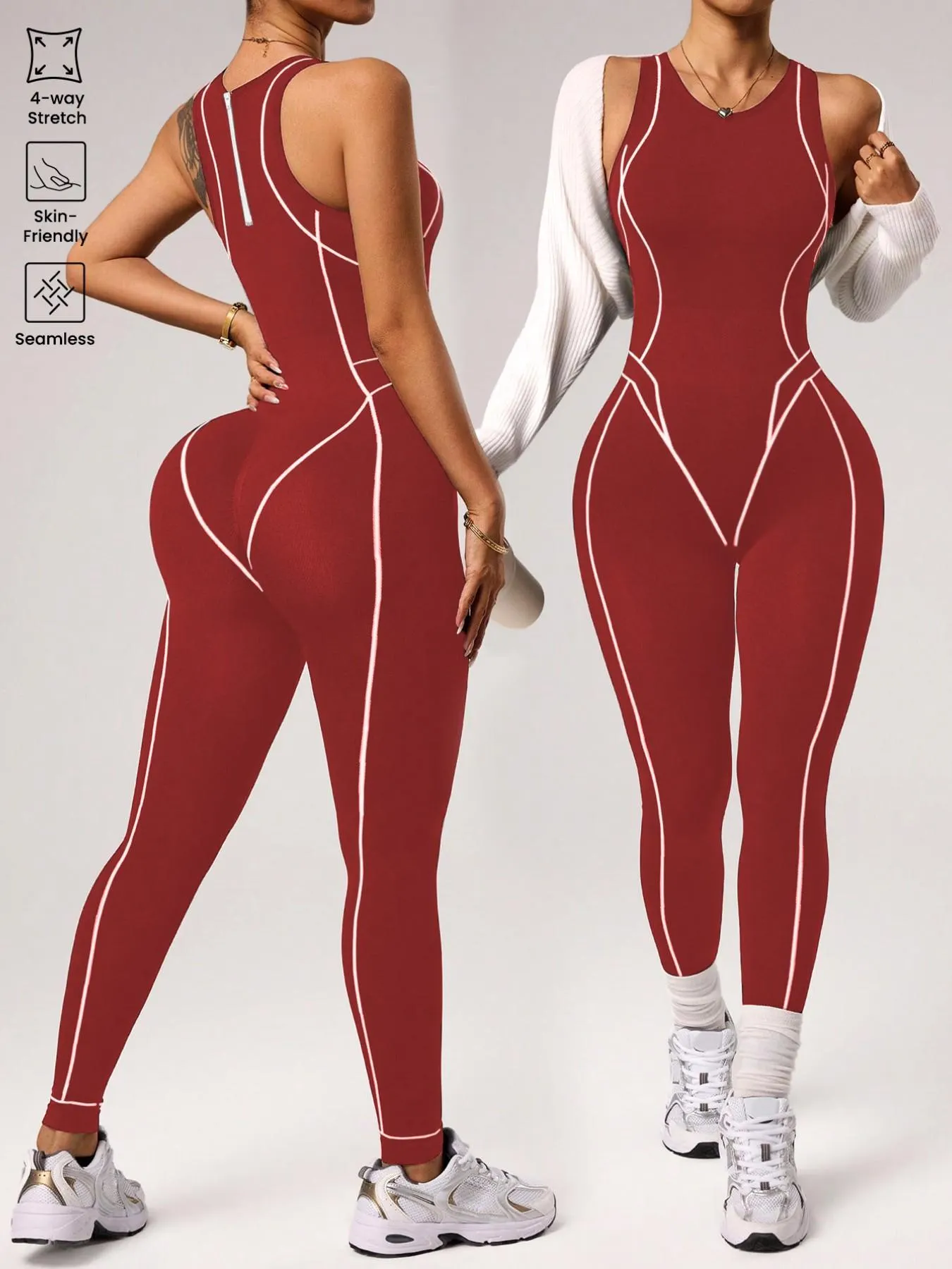 Women's Seamless High Elastic Yoga Jumpsuit, Back Zipper, Breathable Sportswear, Suitable for All Seasons, Ideal for Gym, Running, Yoga, Sporty Jumpsuit