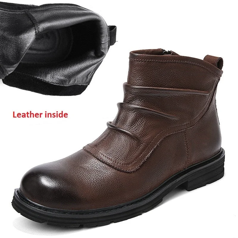 Big Size 38-52 Vintage Wrinkle 100% Genuine Leather Men's Chelsea Boots Side Zip Comfortable Men Shoes Male Ankle Boots Classic