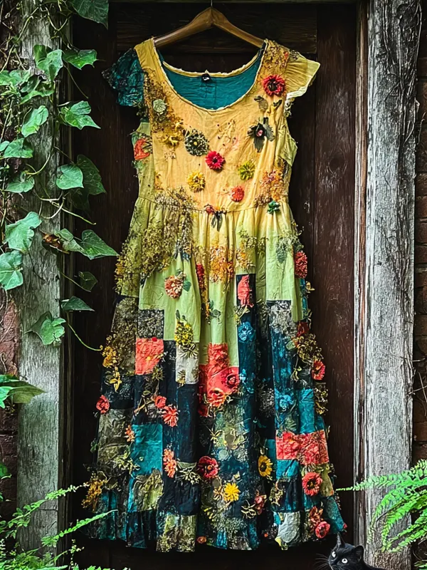 Summer Contrast Linen Dress 135c