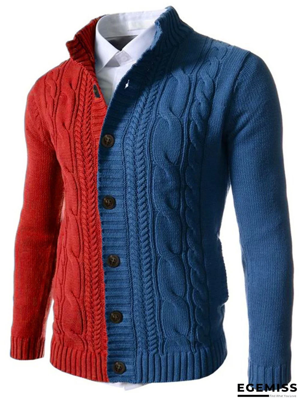 Color Blocked Stand Collar Long Sleeve Knitted Cardigan Sweater | EGEMISS