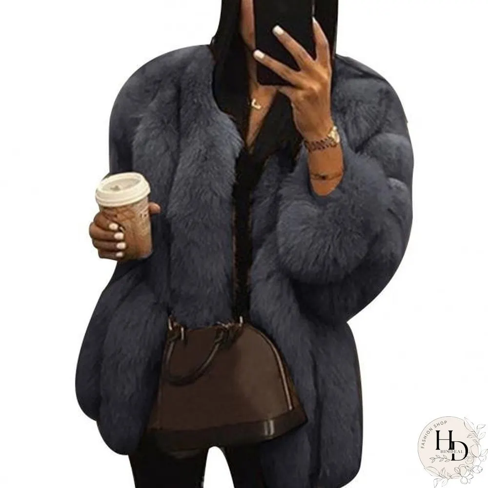 Fashion Winter Solid Color Thicken Faux Fur Coat Women Loose Warm Long Sleeve Jacket(SIZE:S-XXXXXL)