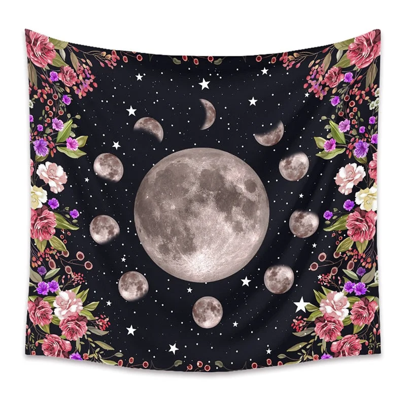 Moon Phase Tapestry Wall Hanging Vintage Mooonlight Green Olive Leaf Black Tapestries Boho Room Wall Decor Home Decoration Wall