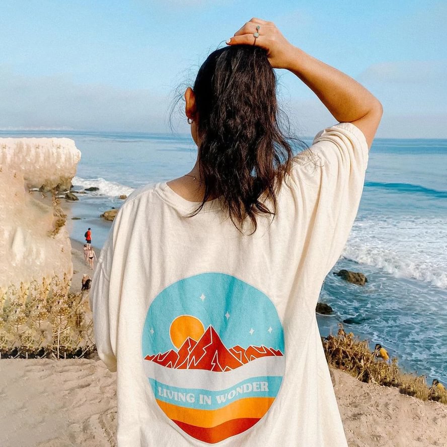 "living-in-wonder" Landscape Print Crew Neck T-shirt