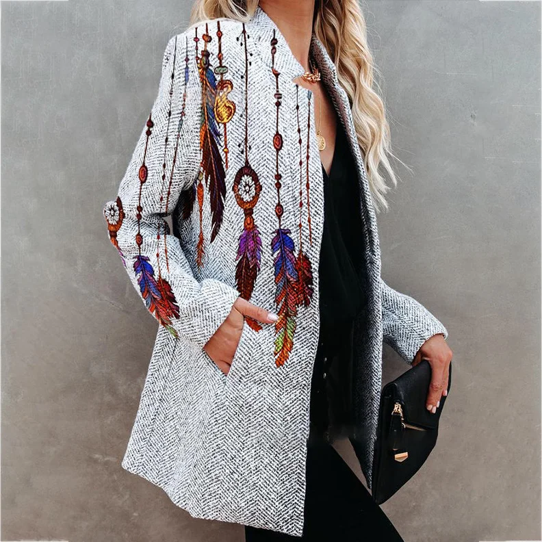 Printed Casual Mid-Length Coat