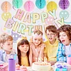 Birthday Decorations, NO DIY, Pre-Strung Happy Birthday Banner with Honeycomb Balls, Hanging Swirls, Circle Dots Garland, Happy Birthday Party Decorations for Women Men Boys Girls (Pastel)