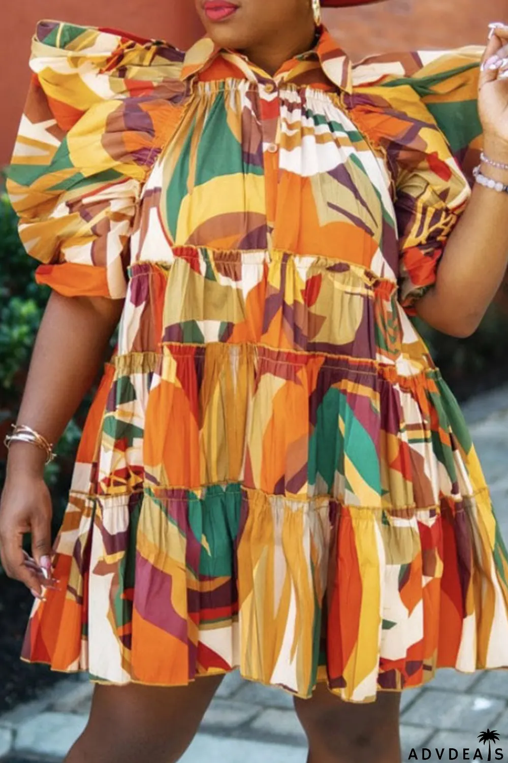 Pink Fashion Casual Print Patchwork Buckle Turndown Collar A Line Dresses