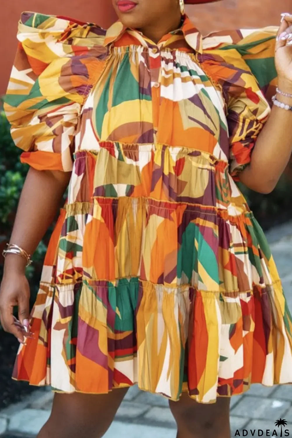 Pink Fashion Casual Print Patchwork Buckle Turndown Collar A Line Dresses