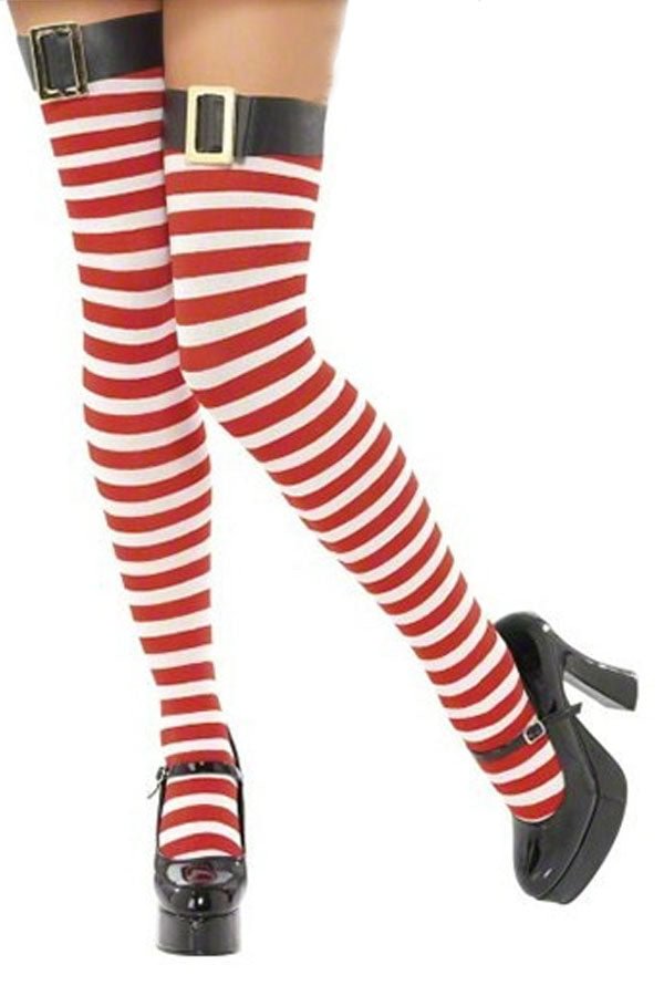 Sexy Red Striped Christmas Stockings with Leather Belt-elleschic
