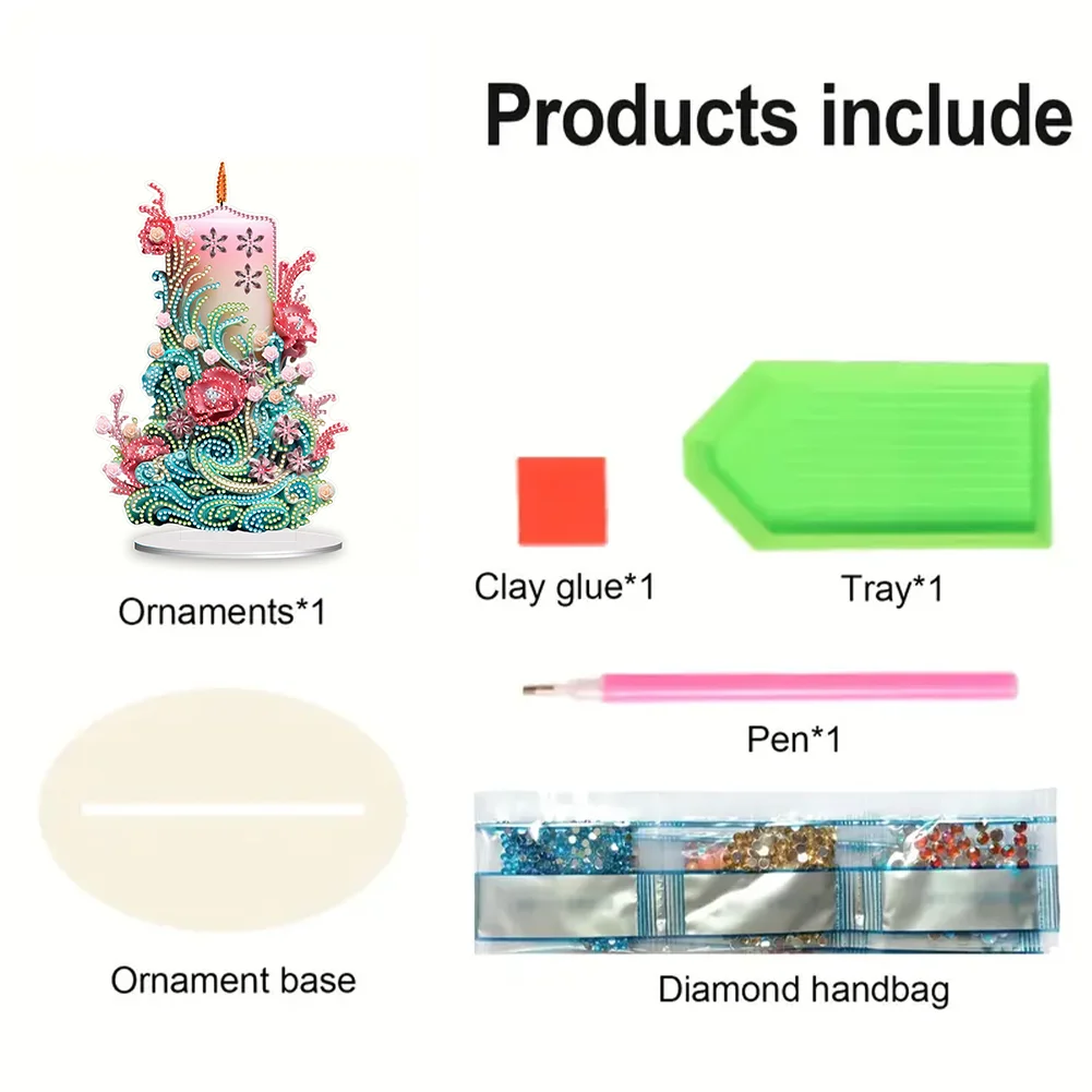 DIY Flowers Candle Acrylic Diamond Painting Tabletop Ornaments Kit for Office Desktop Decor