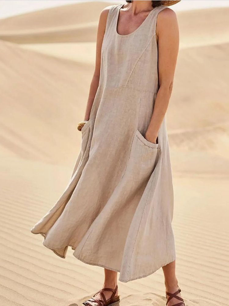 Summer Sleeveless Cotton Linen Dress