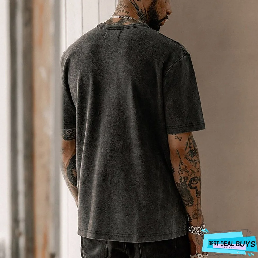 Men's 100% Cotton Acid Wash Shirt Oversized Shirt Plain Crew Neck Daily Wear Vacation Short Sleeve Clothing Apparel Fashion Sport Casual