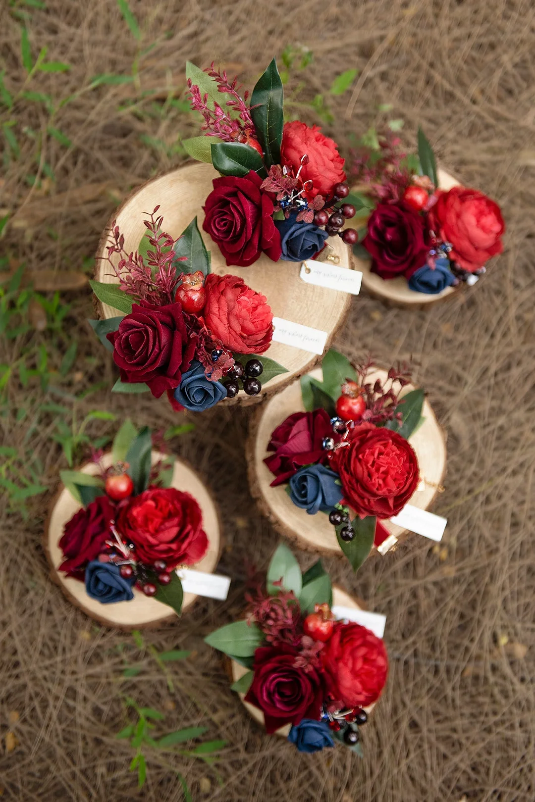 Wrist Corsages in Burgundy & Navy
