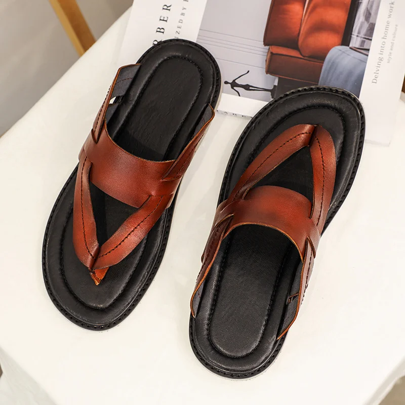 Letclo™ Comfortable Leather Men's Flip-Flops / Sandals letclo Letclo