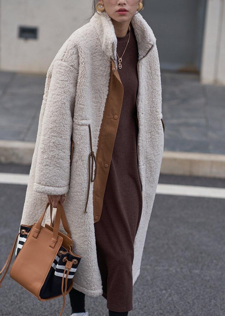 nude Woolen Coats plus size winter coat high neck drawstring jackets(Limited Stock)
