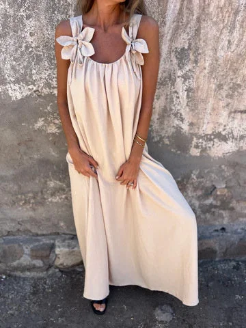 Women's Sleeveless V-neck Floral Solid Color Maxi Dress