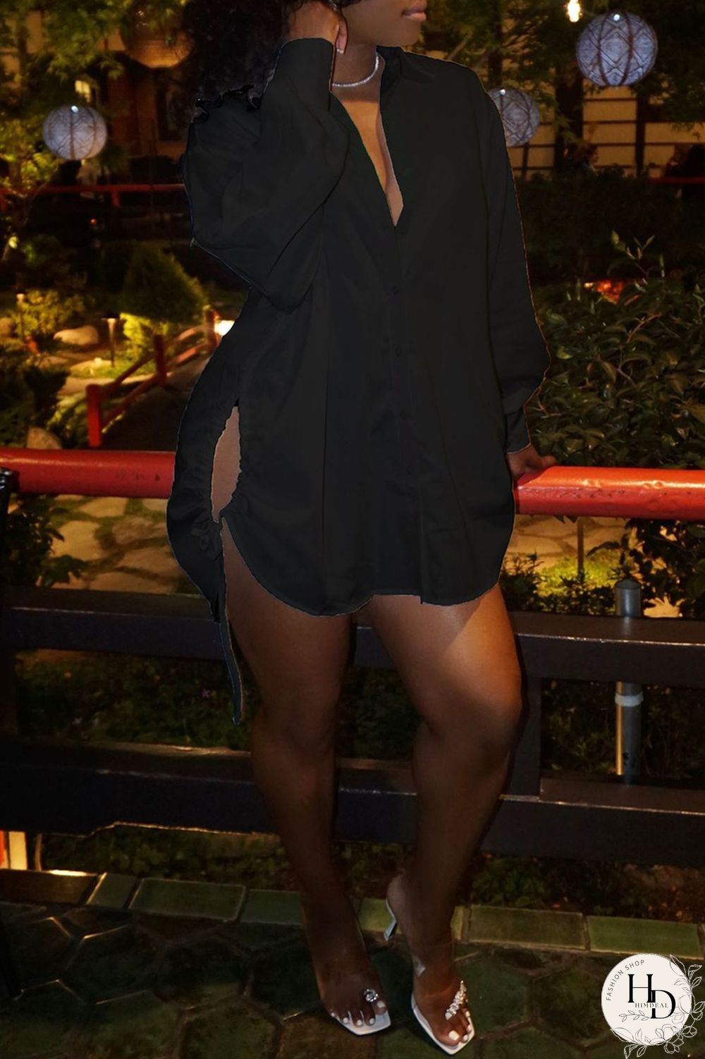 Yellow Fashion Casual Solid Bandage Hollowed Out Turndown Collar Shirt Dress