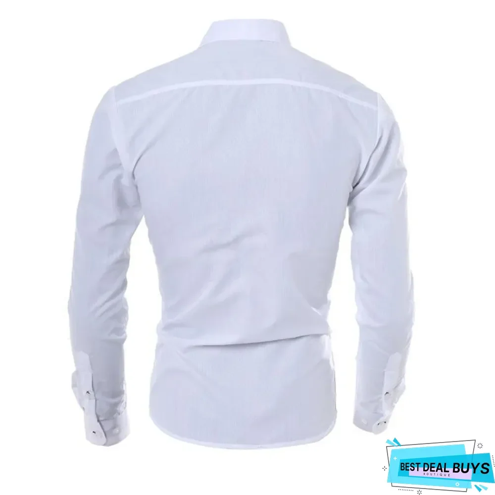Brand Design Men Fashion Cotton Solid Long Sleeve Shirt