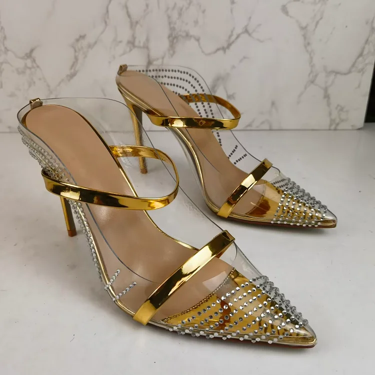 110mm Pointed Toe Slingback Sandals Rhinestones High Heel Sandals Apricot Bottom VOCOSI VOCOSI