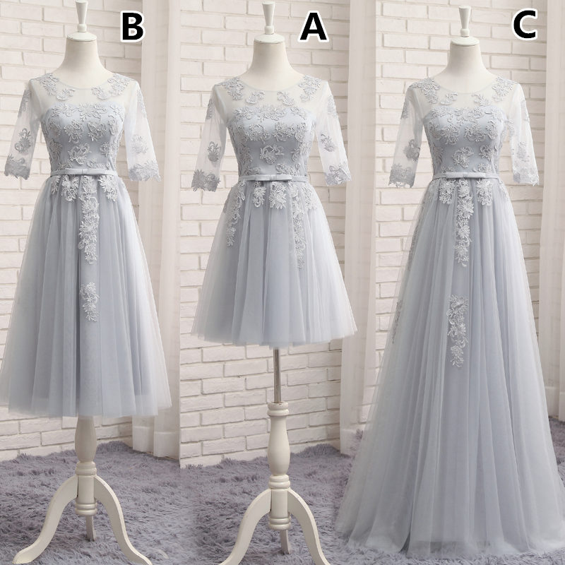 Pink/Grey Sweet Bowknot Lace Bridesmaid Dress SP1710899