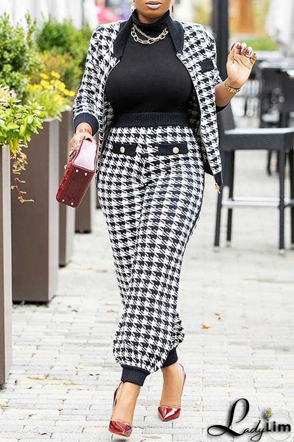 Pink Fashion Casual Print Patchwork Long Sleeve Two Pieces