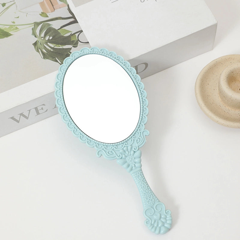 Handheld Makeup Mirror European Lace Small Portable Plastic Handle Advertising Small Mirror Factory