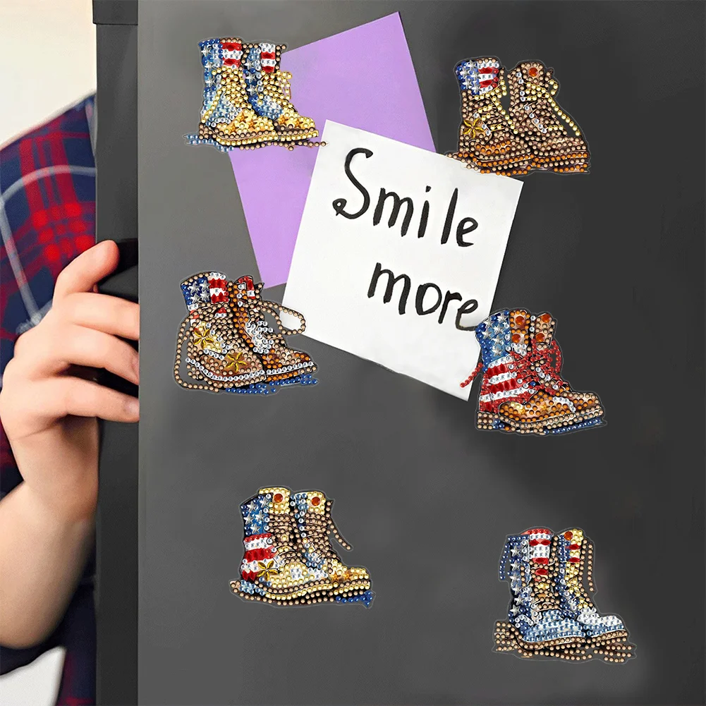 6pcs DIY Soldier Boots Special Shape Diamond Painting Fridge Magnet for Adults Kids Beginners