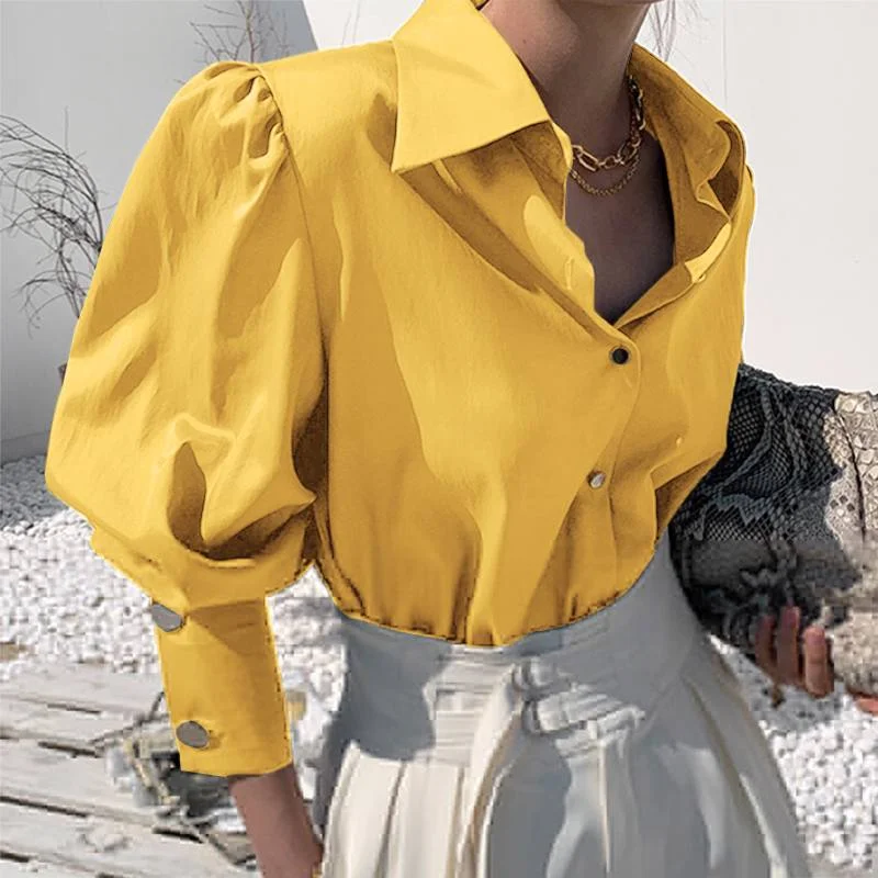 Women'Tunic Casual Solid Tops OL Style Lapel Neck Office Ladies Blouse 2022 VONDA Female Sexy Party Blusas Femininas Oversized