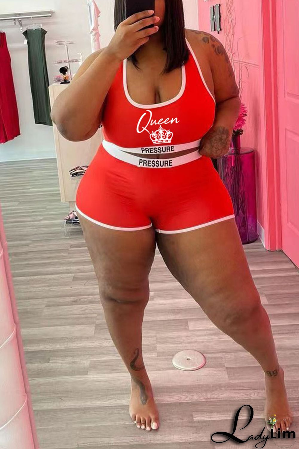 Red Casual Print Split Joint U Neck Sleeveless Two Pieces