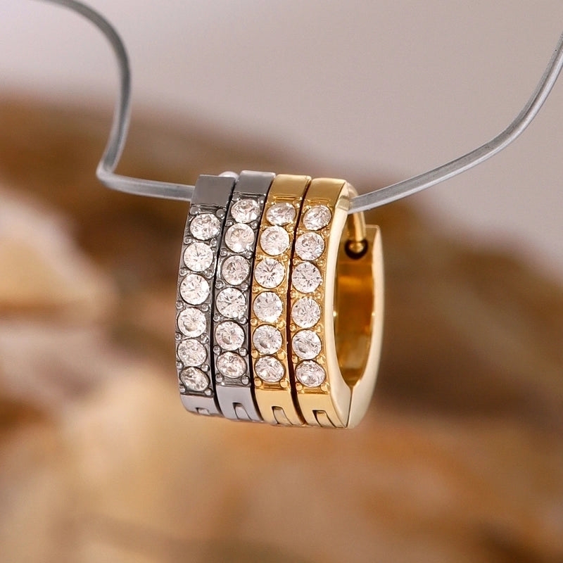 1 Pair Minimalist Classic Style Geometric Inlay 304 Stainless Steel Zircon Earrings