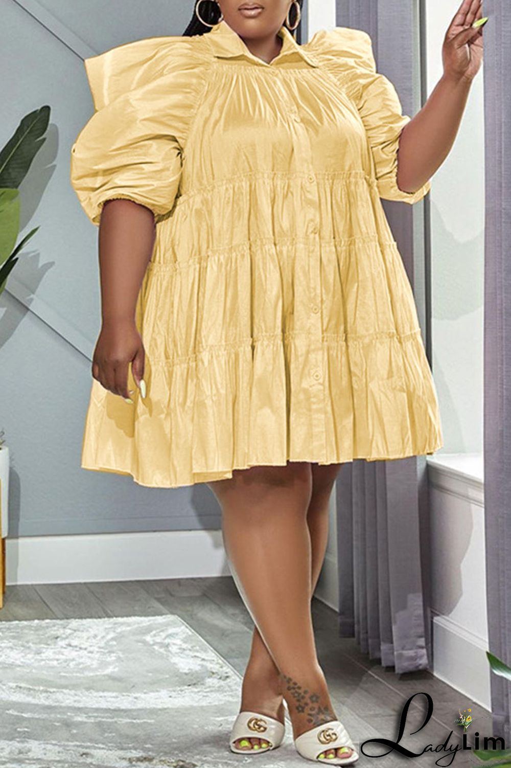 White Casual Sweet Solid Patchwork Buckle Turndown Collar A Line Plus Size Dresses