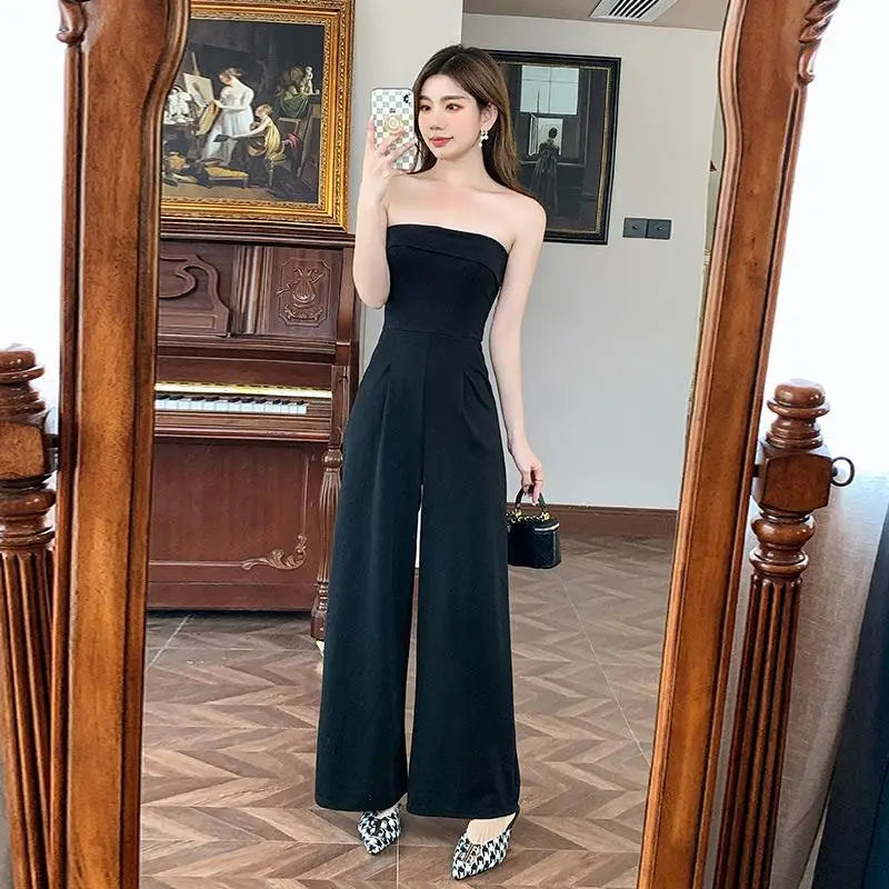Aiertu Casual Wide Leg Jumpsuit Long Pants Black New Female Evening Party Loose Elegant Sleeveless Jumpsuits Aiertu