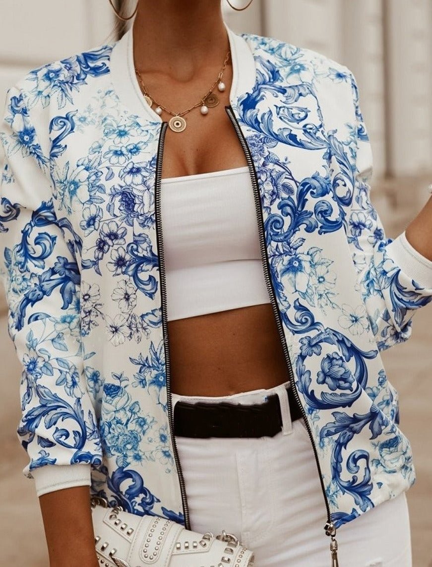 Casual Long Sleeve Printed Cropped Jacket | EGEMISS