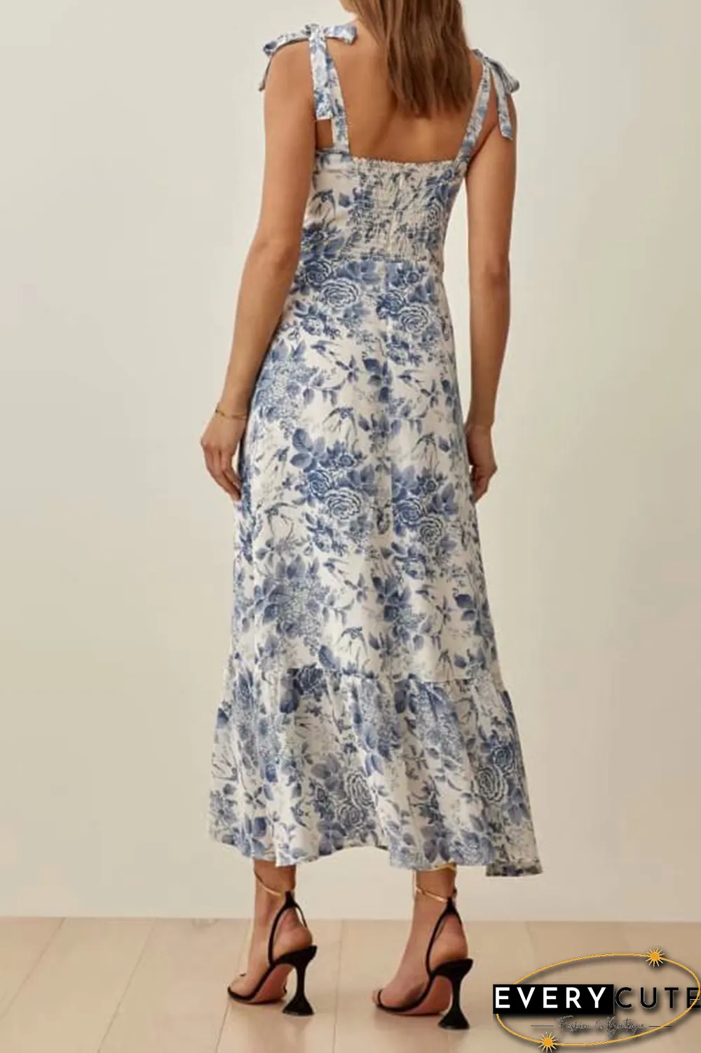 Casual Floral Flounce Strap Design Spaghetti Strap A Line Dresses