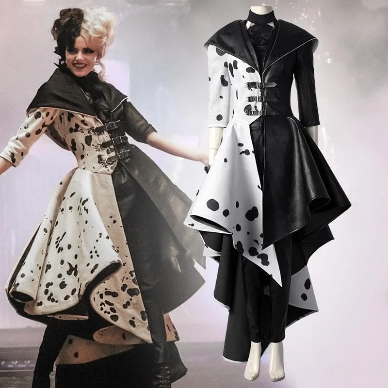 Cruella Emma Stone Dalmatians Movie Cosplay Costume Dress SP16484