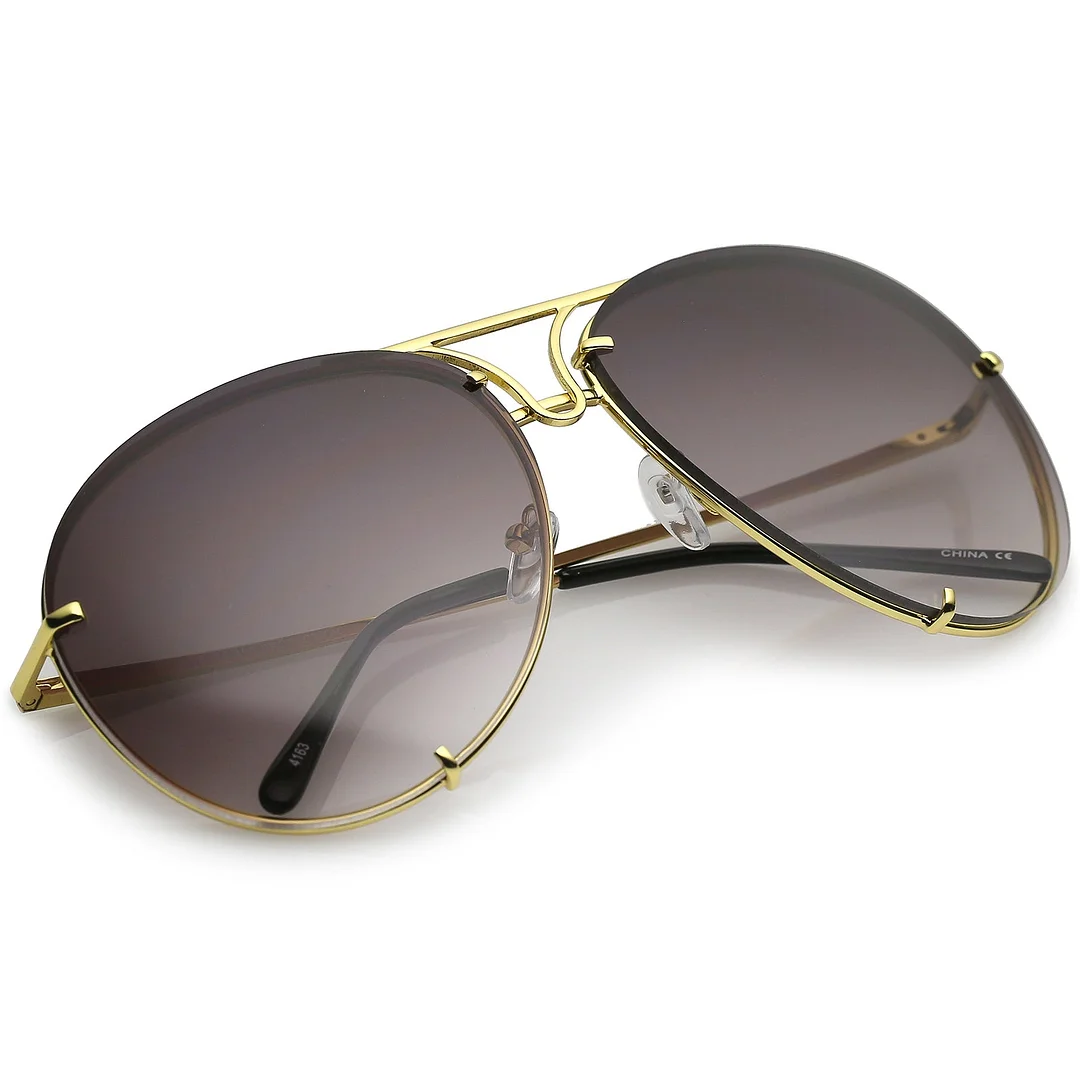 Oversize Rimless Metal Aviator glasses Slim Arms Tinted Lens 68mm