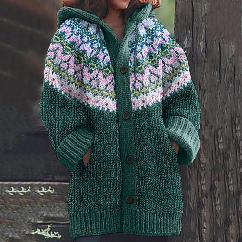Comstylish Vintage Tribal Icelandic Knitted Pattern Cozy Cardigan Sweater