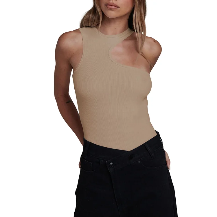Sexy Ribbed Bodysuit Double Layered Tank Top Hollow Out Knit for Women Bottoming-Annaletters