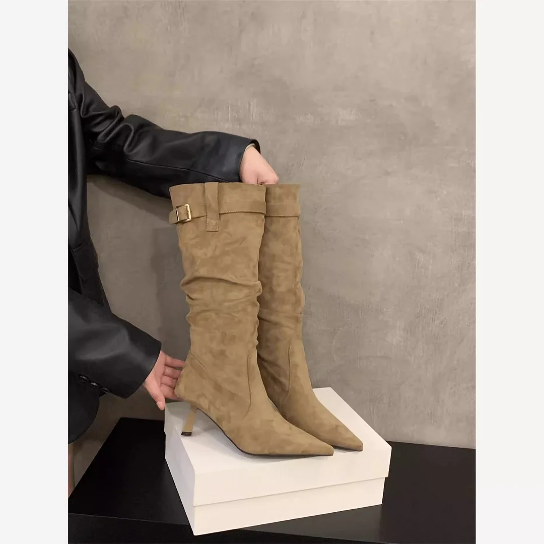 Breakj Breakj High-Heeled Kart Thin-Skinny Boots Women's Shoes 2025 Summer Retro Pile Boots In The Barrel Knight Boots