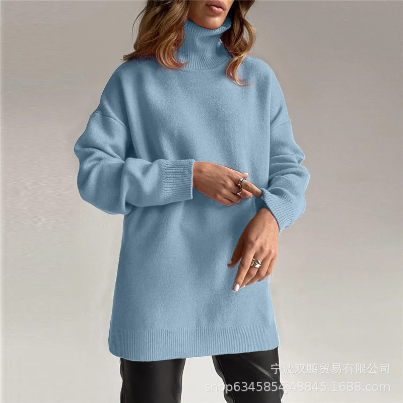 Athvotar Athvotar High-Necked Sweater For Autumn/Winter 2025 Women Selling Open-Fork Knitted Shirt Design Soft Tops Ins
