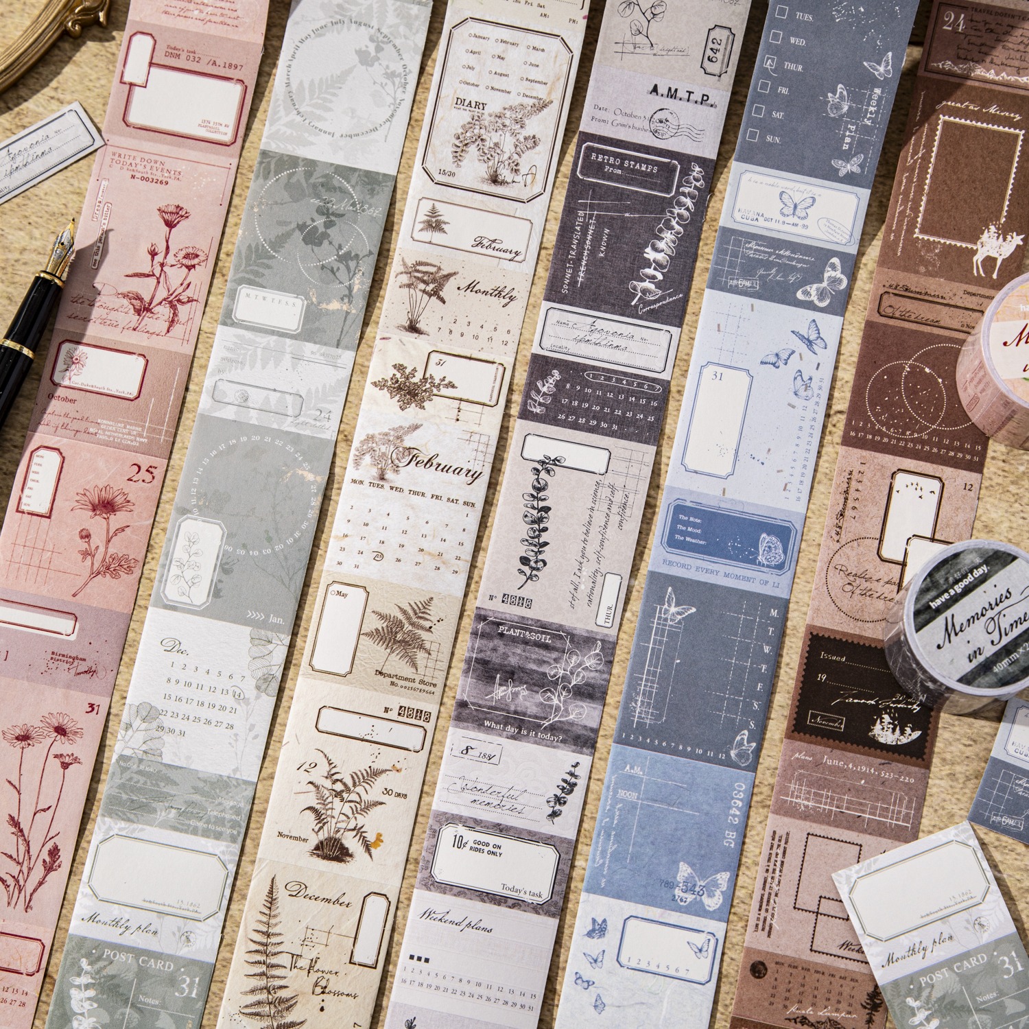 테이프 - 시간 속 추억 시리즈 빈티지 식물 꽃 라벨