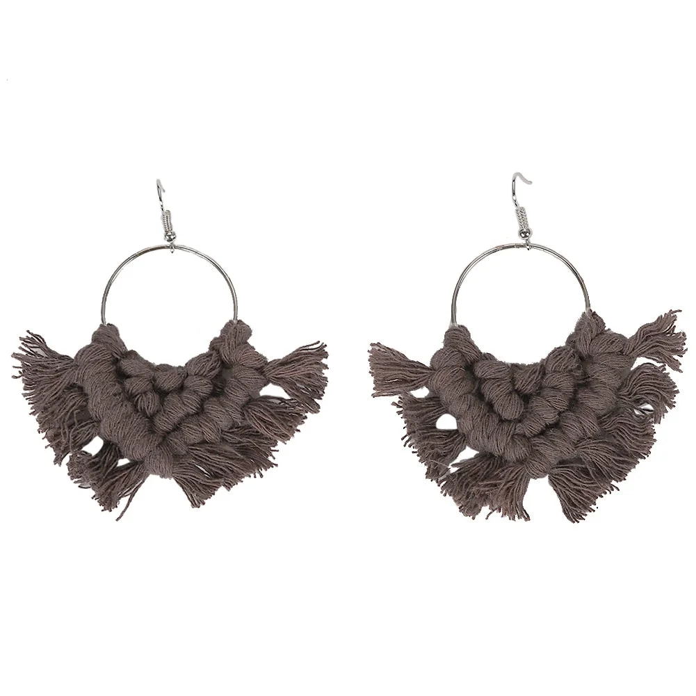 Dvacaman Boho Weave Macrame Earrings Triangle Ethnic Feather Fringe Tassel Earrings Bridesmaid Gifts Wedding Jewelry Accessories