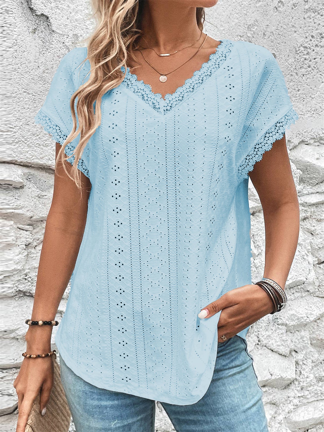 Women Half Sleeve V-neck Solid Color Dress