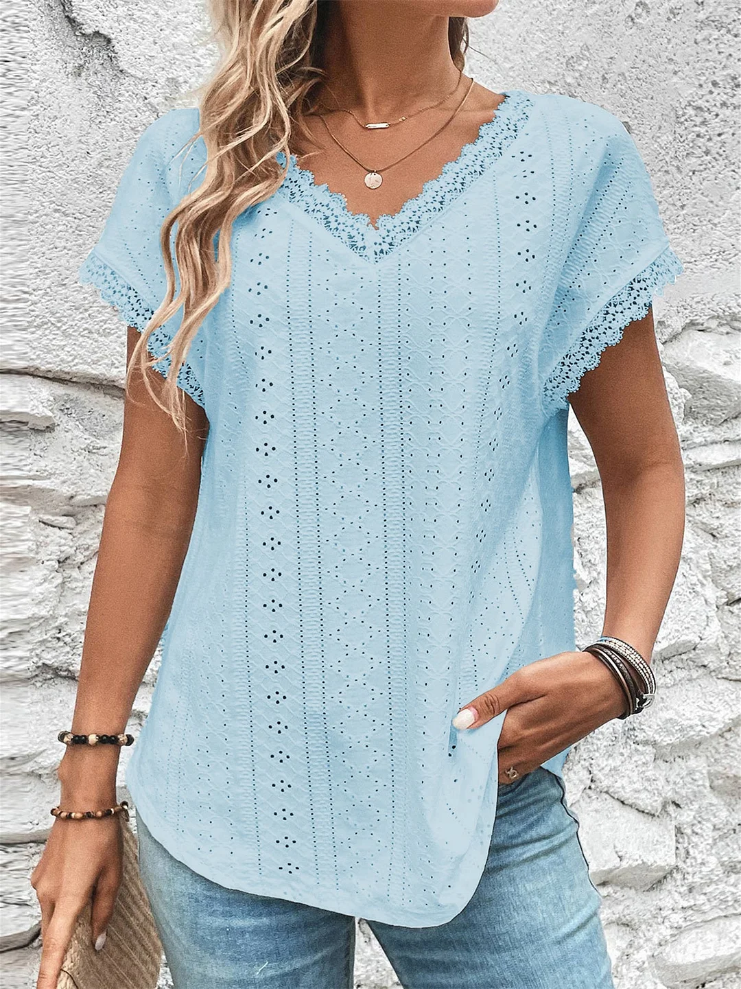 Women Half Sleeve V-neck Solid Color Dress