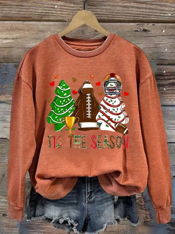 Women\'s Christmas Football \"TIS\'THE SEASON\" Printed Sweatshirt - BSRTRL0087