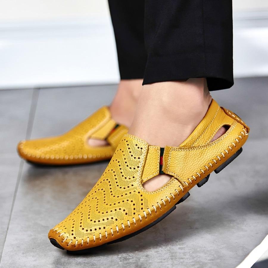 Men Leather Plus Size Sandals Casual Slip-on Summer Beach Shoes