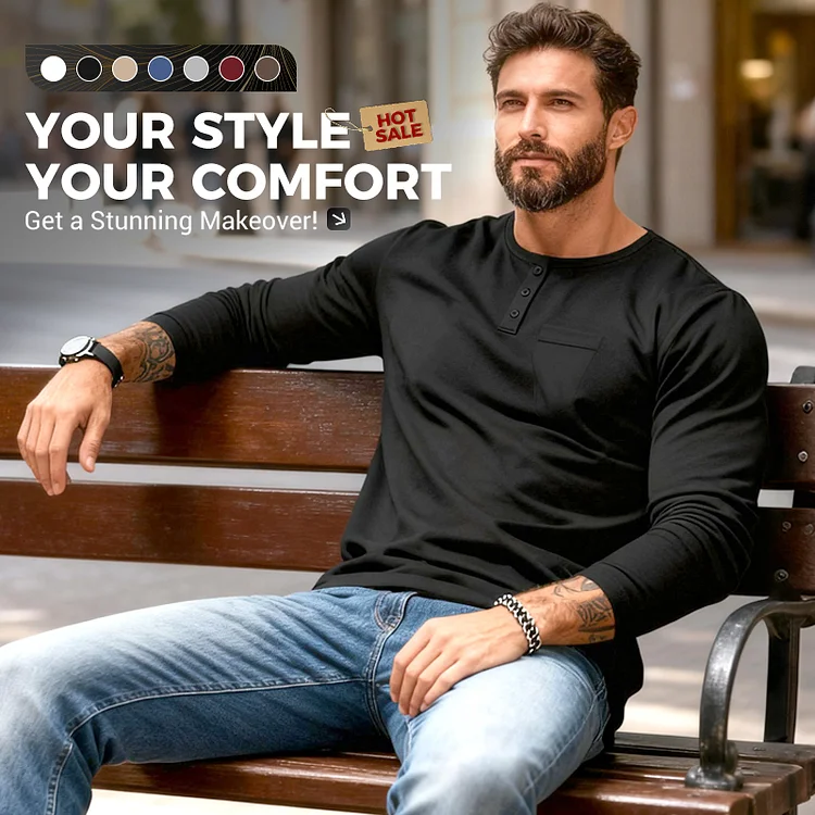 Slim-Fit Henley Langarmshirt f&uuml;r Herren