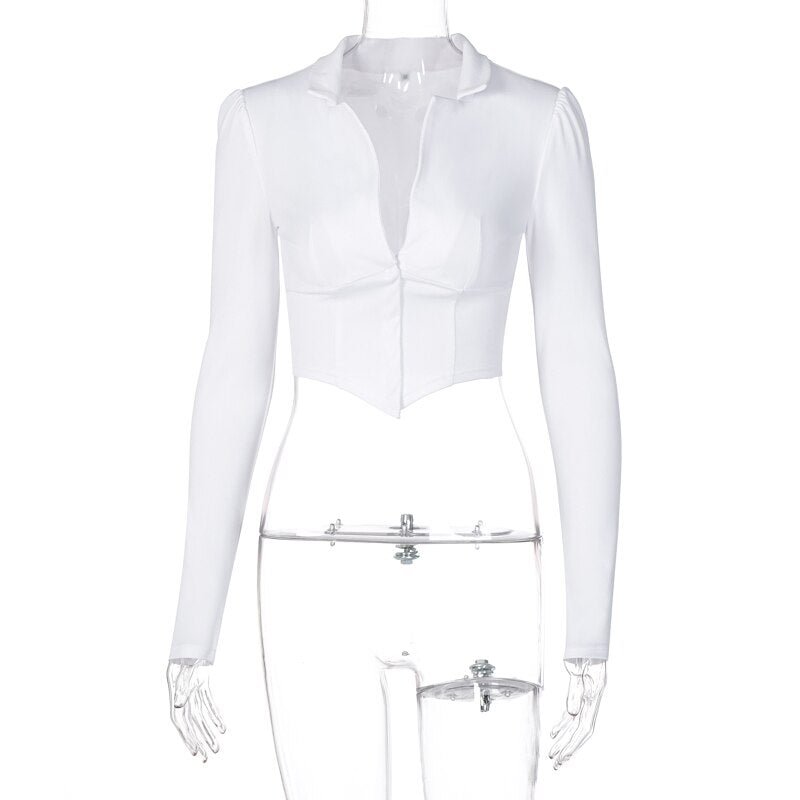 Dulzura Solid Women Long Sleeve Corset Top Bustier Crops V Neck Bodycon Elegant Party Sexy Streetwear 2020 Autumn Winter Club
