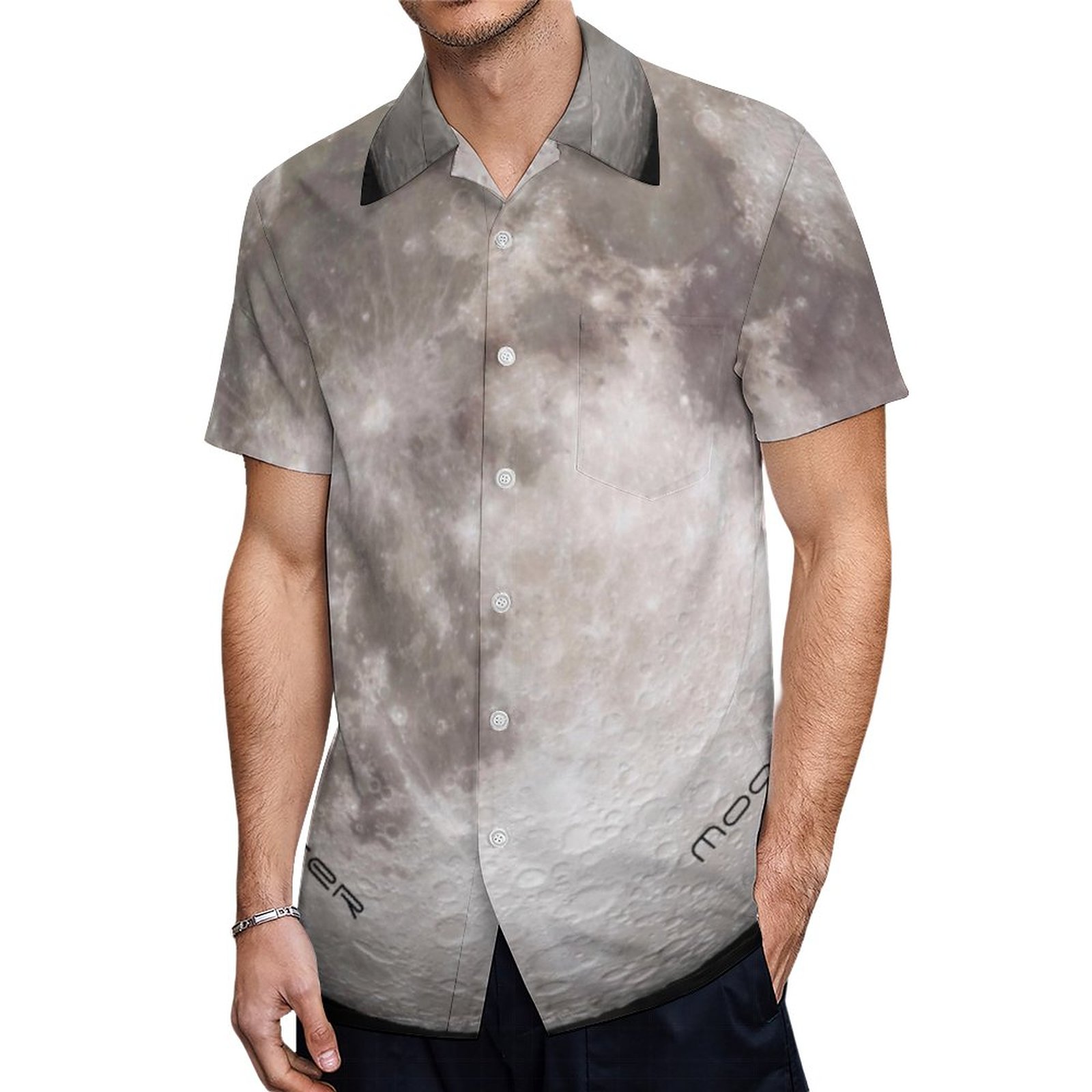 Zodiac Cancer Celestial Grey Moon Typography Hawaiian Shirt Mens Button Down Tropical Hawaii Beach Shirts