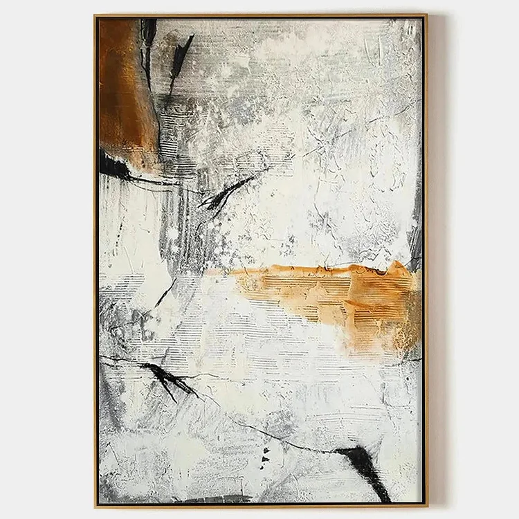 TEXTURED ABSTRACT IN BROWN AND WHITE: Modern Abstract Painting, Vertical Wall Art（Canvas painting）